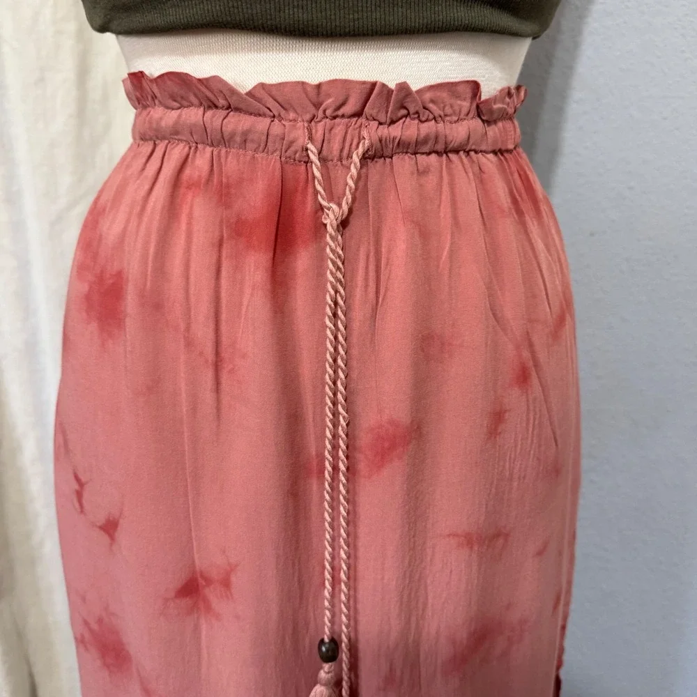 BB Dakota Tie Dye Pink Boho Flowy High Waist Slit Midi Skirt S‎ Elastic Waist